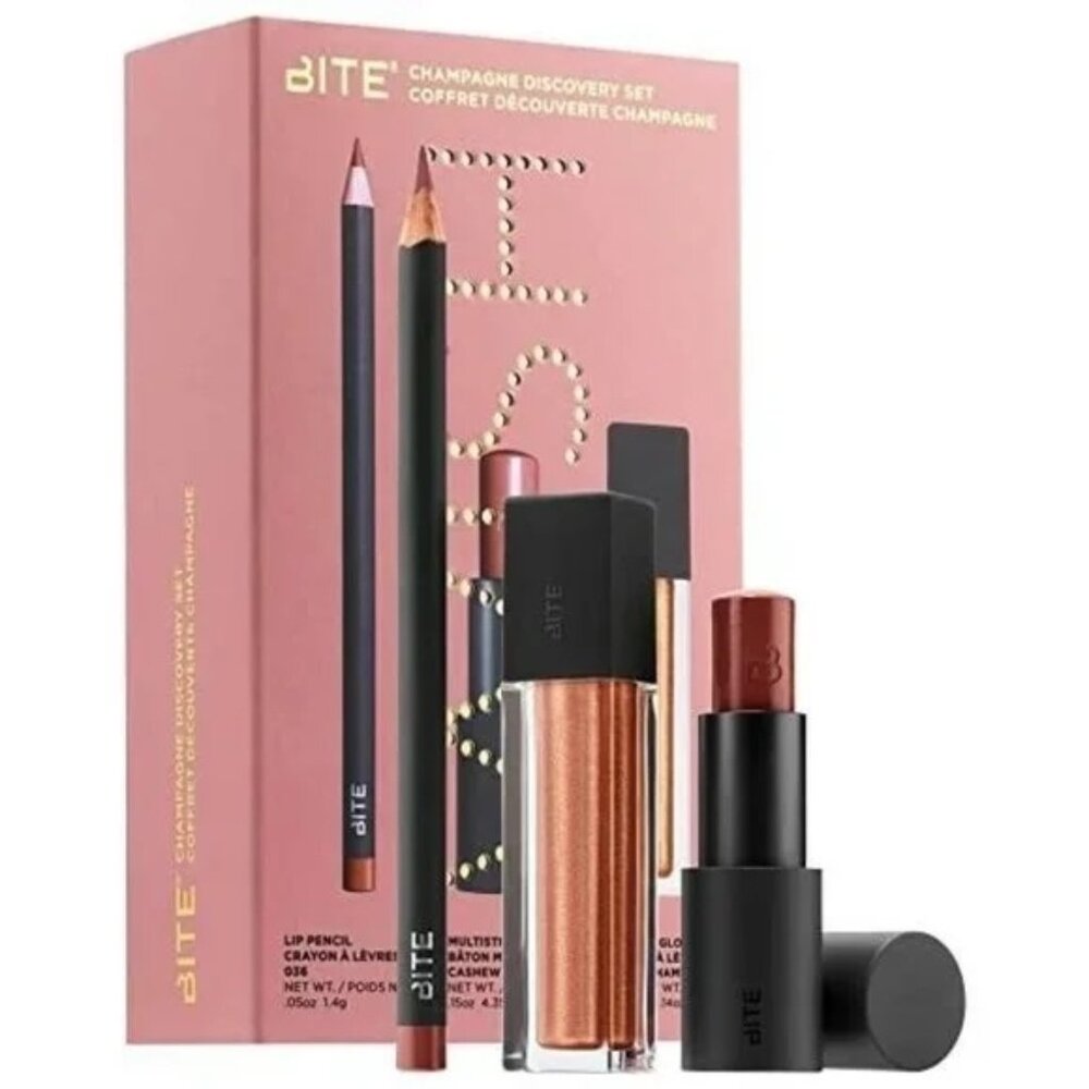 Bite Beauty Champagne Discovery Lip Set New In Box Pencil Multistick Lip Gloss